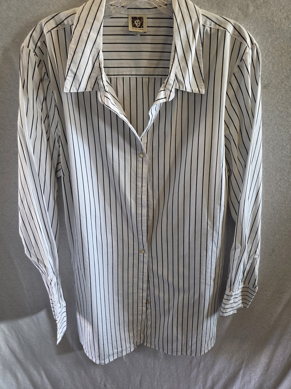 Anne Klein White Button-Down Shirt with Black Pinstripes